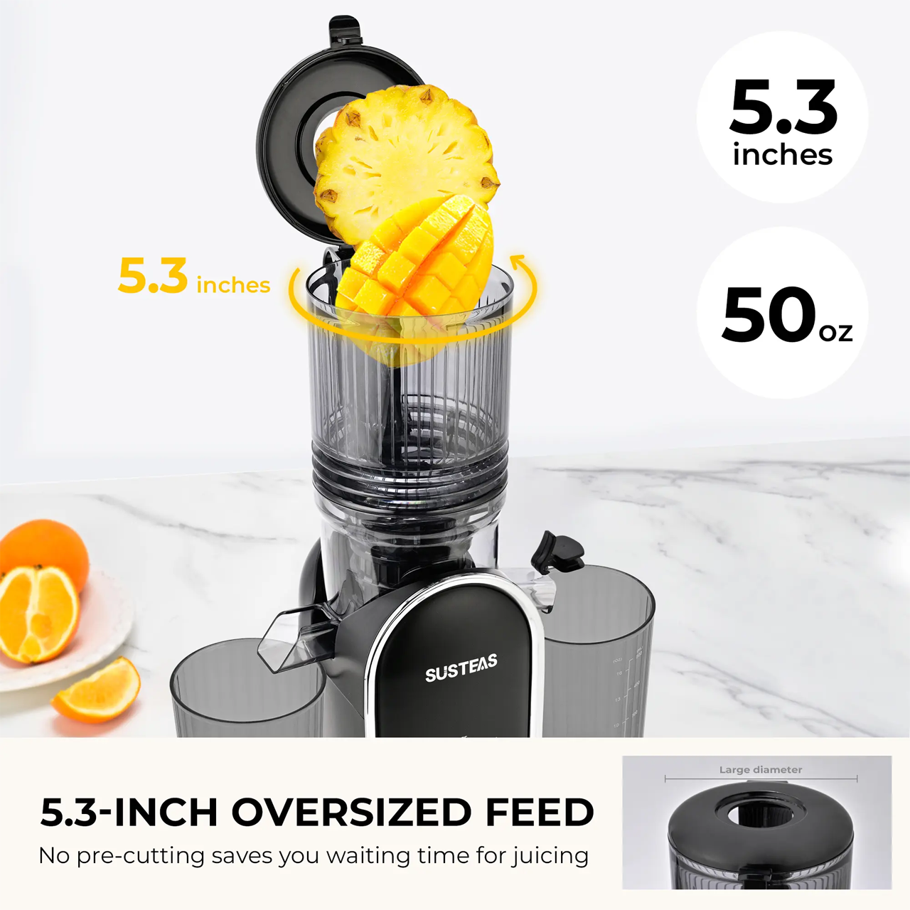 Cold Press Juicer, 5.3 Inch Large Feed Opening